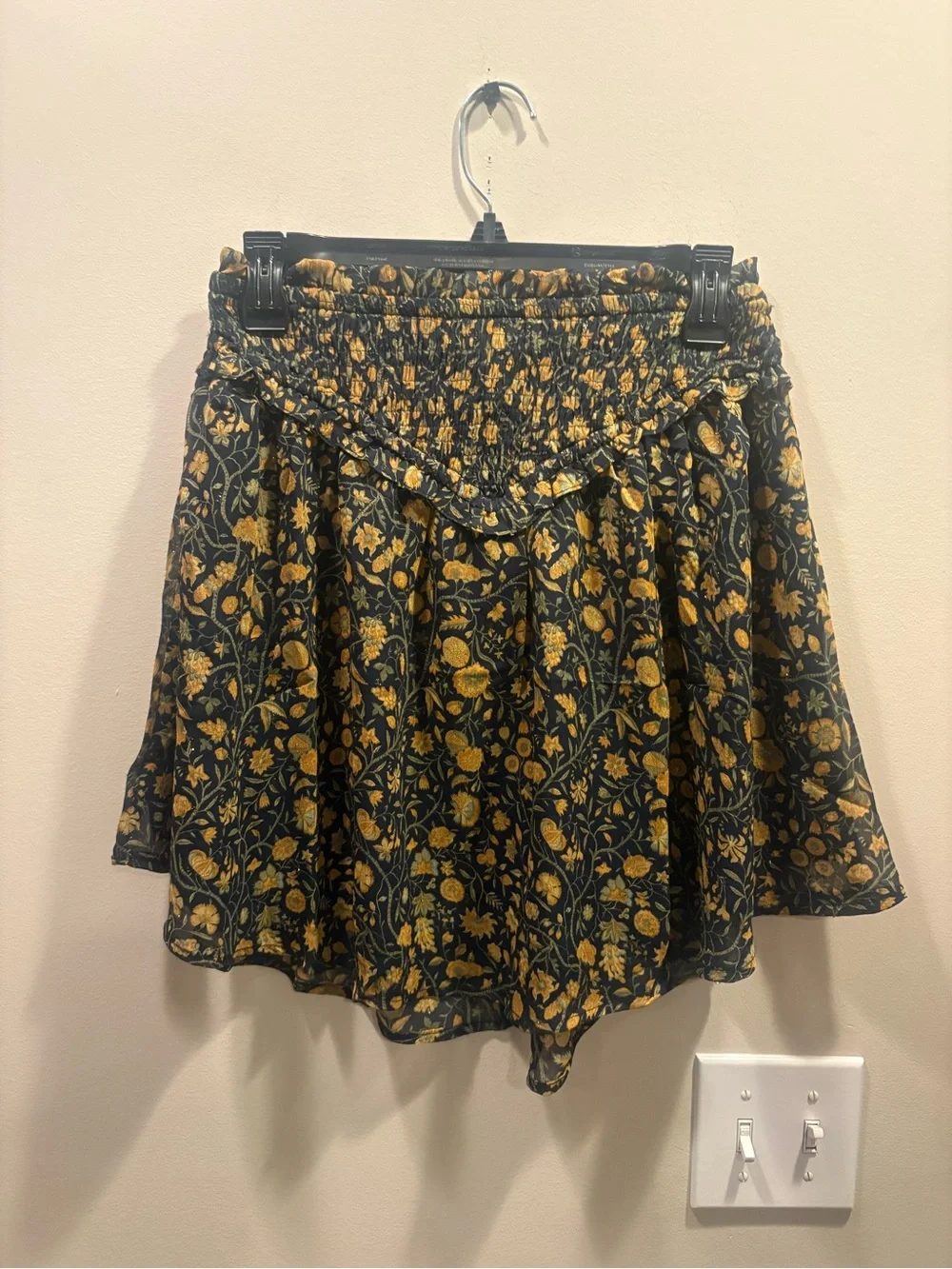 Olivaceous Black & Mustard Floral Smocked Circle Skirt